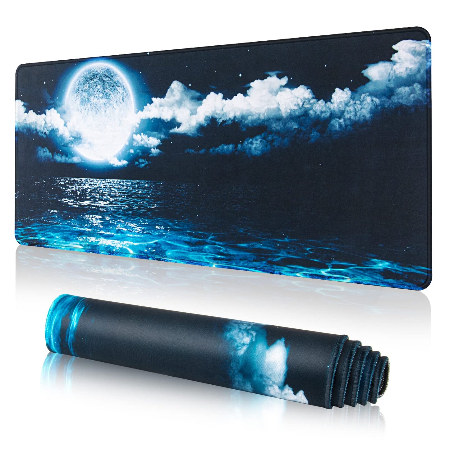 Extended Gaming Mouse Pad with Stitched Edges, Non-Slip Rubber Base, Washable Surface – 800x300mm (Lake Blue)