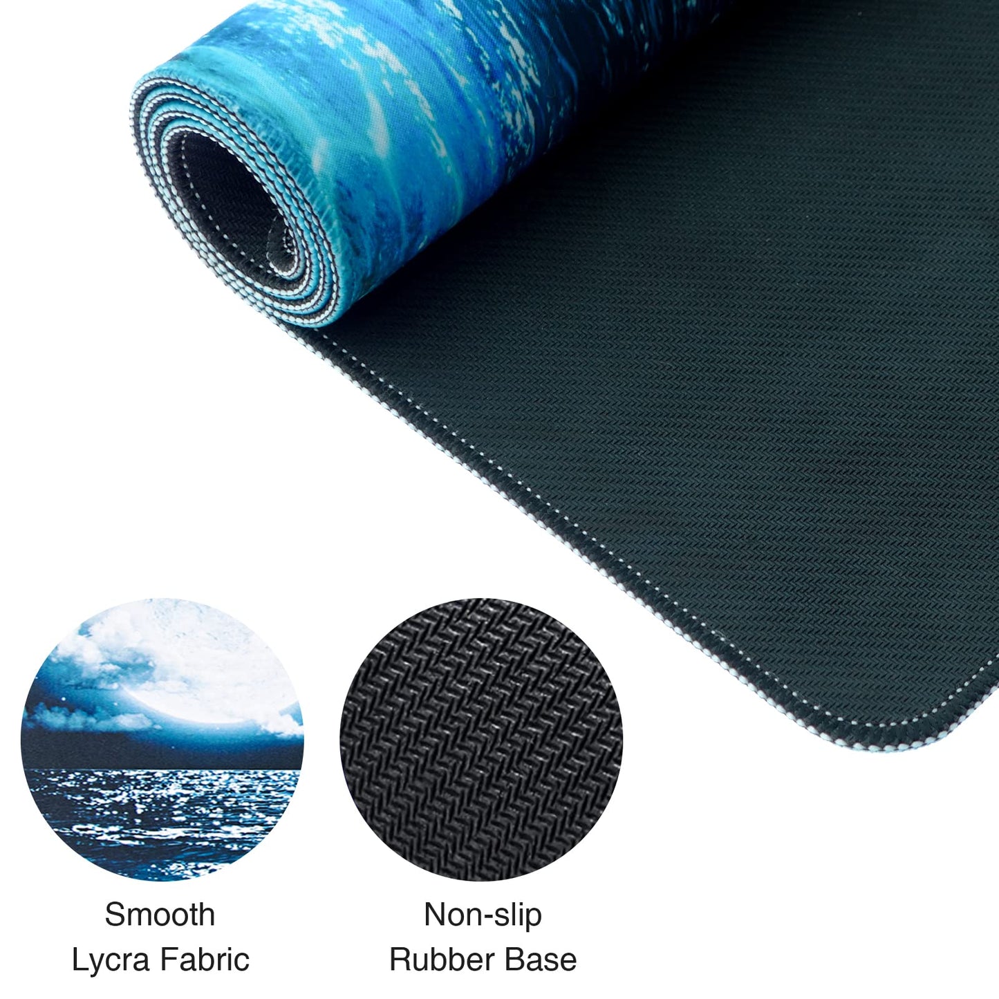 Extended Gaming Mouse Pad with Stitched Edges, Non-Slip Rubber Base, Washable Surface – 800x300mm (Lake Blue)